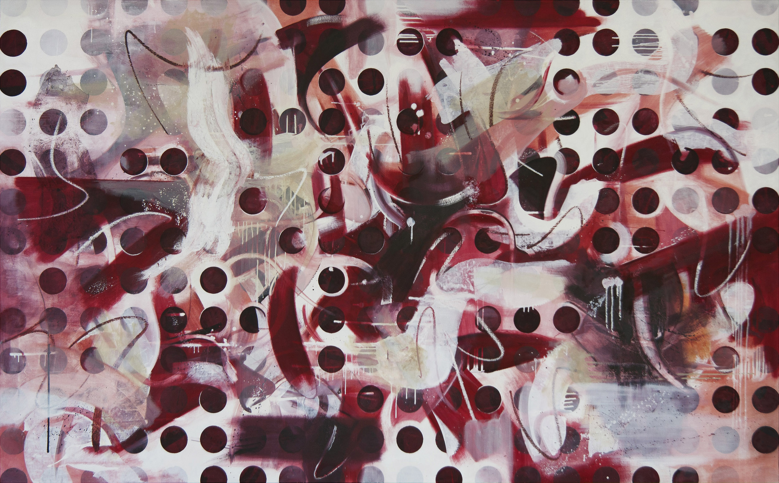Espacio Carmin, 2014, óleo y acrílico sobre lienzo, 130 x 210 cm.